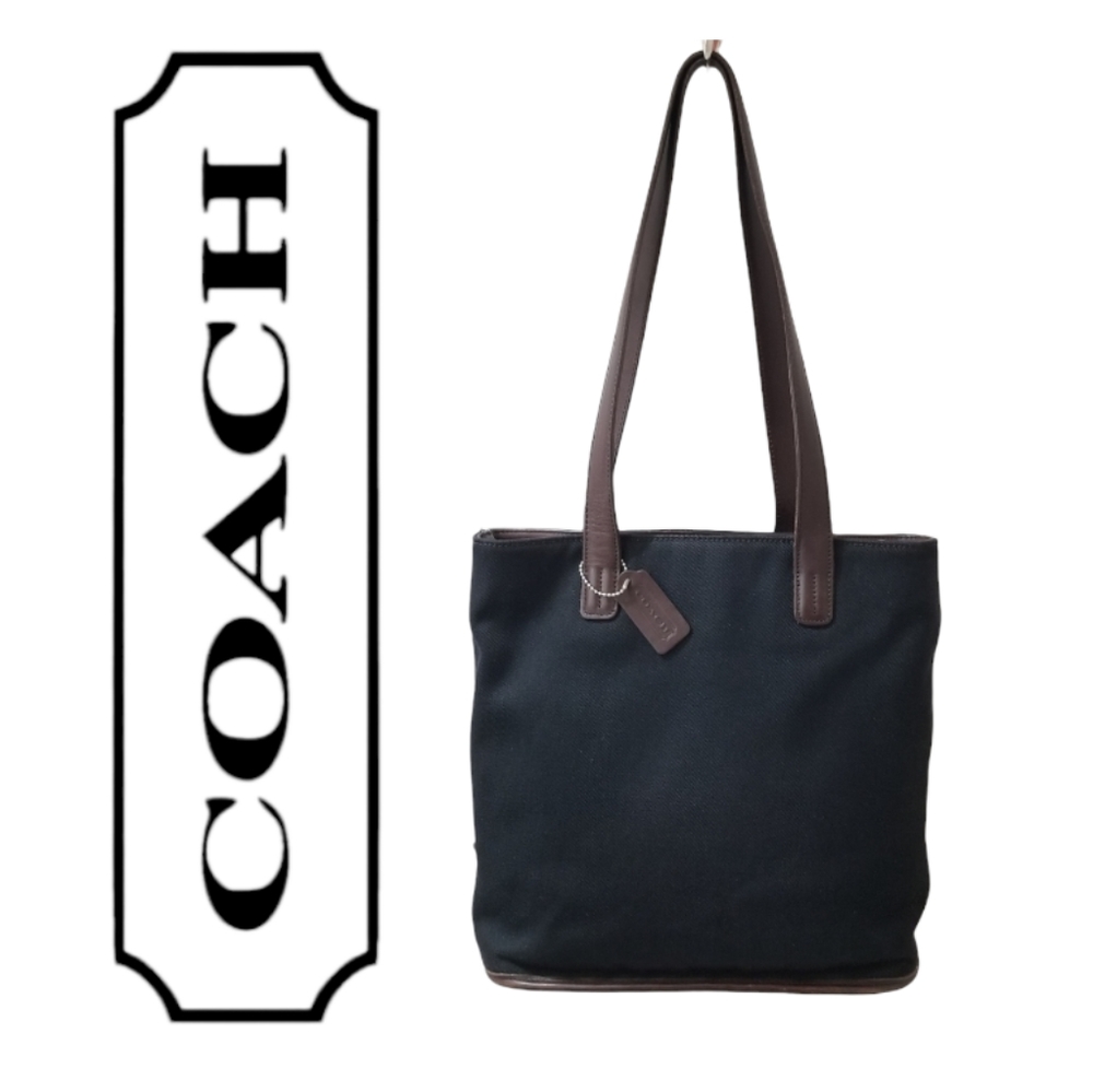 Coach Black Canvas Twill & Brown Leather Trimmed Vintage Shoulder Tote Bag